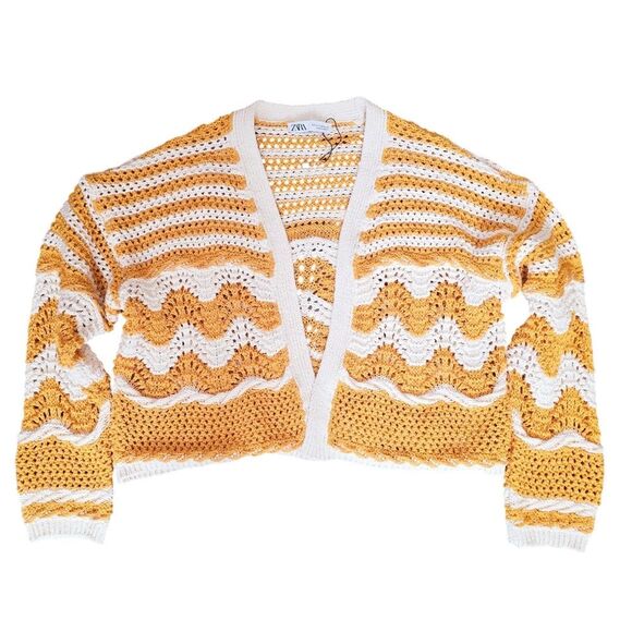 Zara Crochet Cardigan Orange Cream Medium‎ - Picture 2 of 7